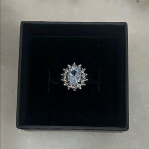 Elegant Silver and Blue Gemstone Ring Size 8